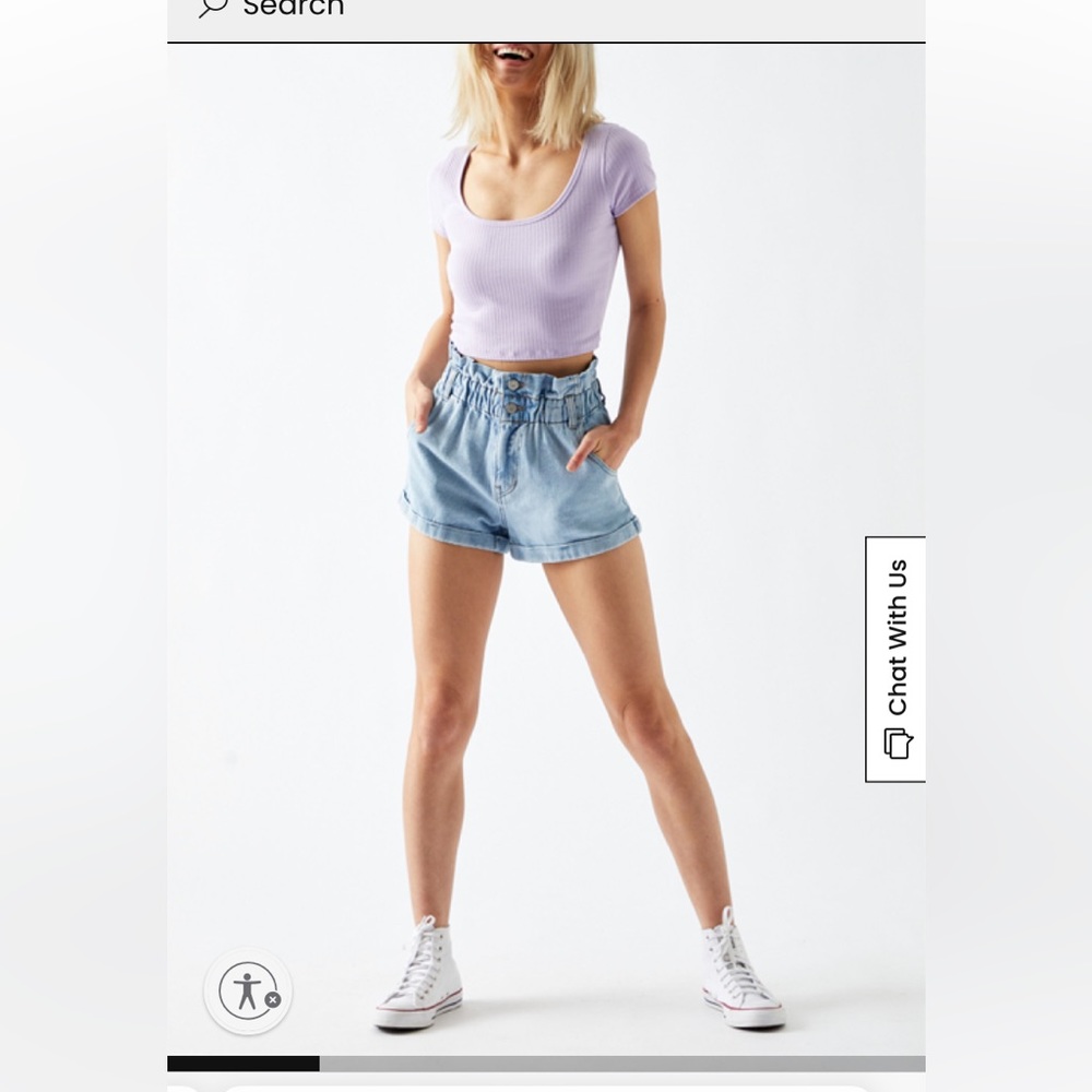 Pacsun Abbie Blue Paperbag Denim Mom Shorts Size 28